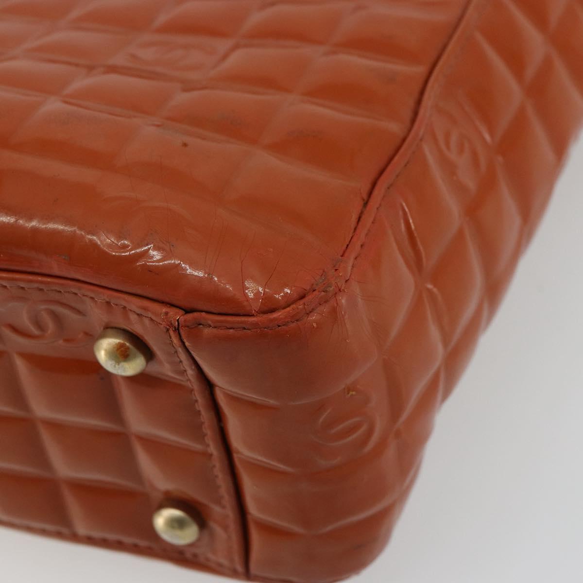 CHANEL Choco Bar Hand Bag Patent leather Orange Gold CC Auth bs35178