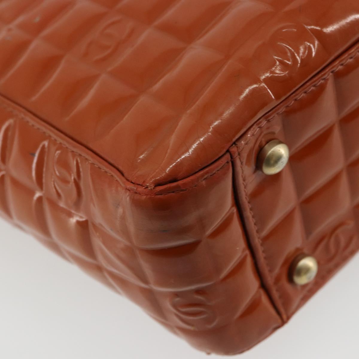 CHANEL Choco Bar Hand Bag Patent leather Orange Gold CC Auth bs35178