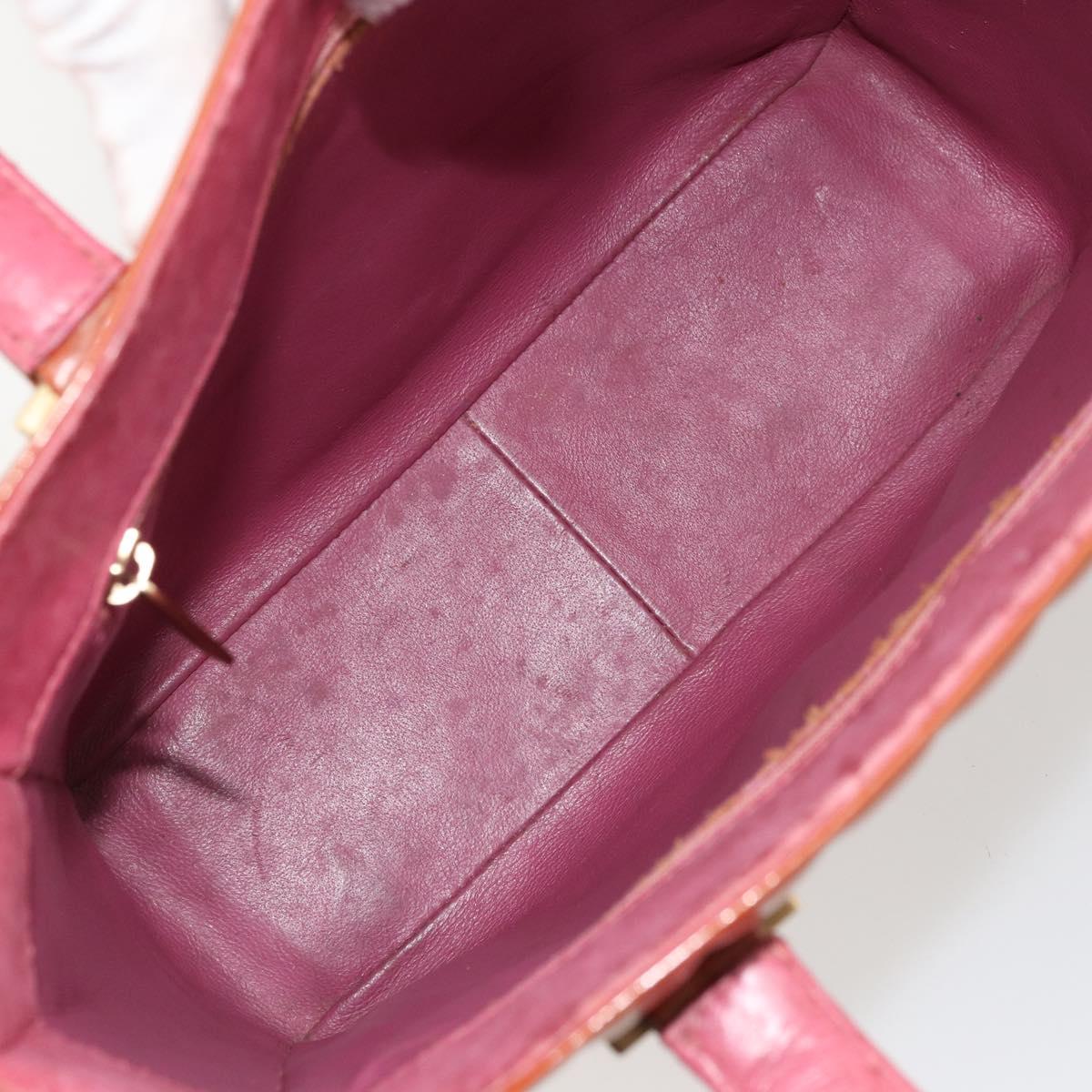 CHANEL Choco Bar Hand Bag Patent leather Orange Gold CC Auth bs35178