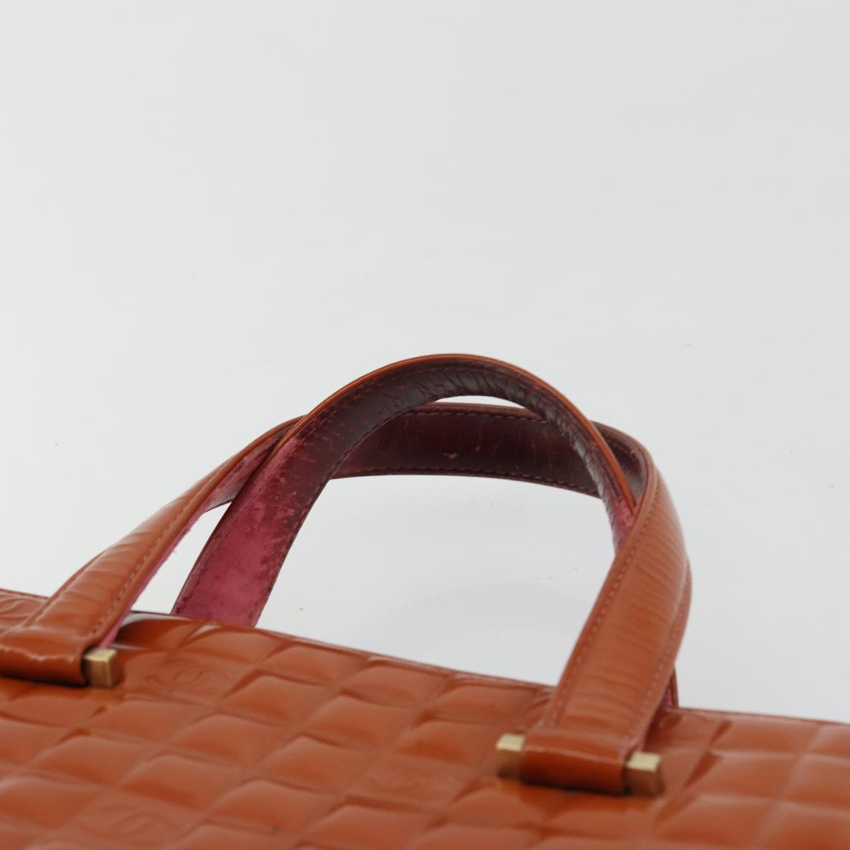 CHANEL Choco Bar Hand Bag Patent leather Orange Gold CC Auth bs35178