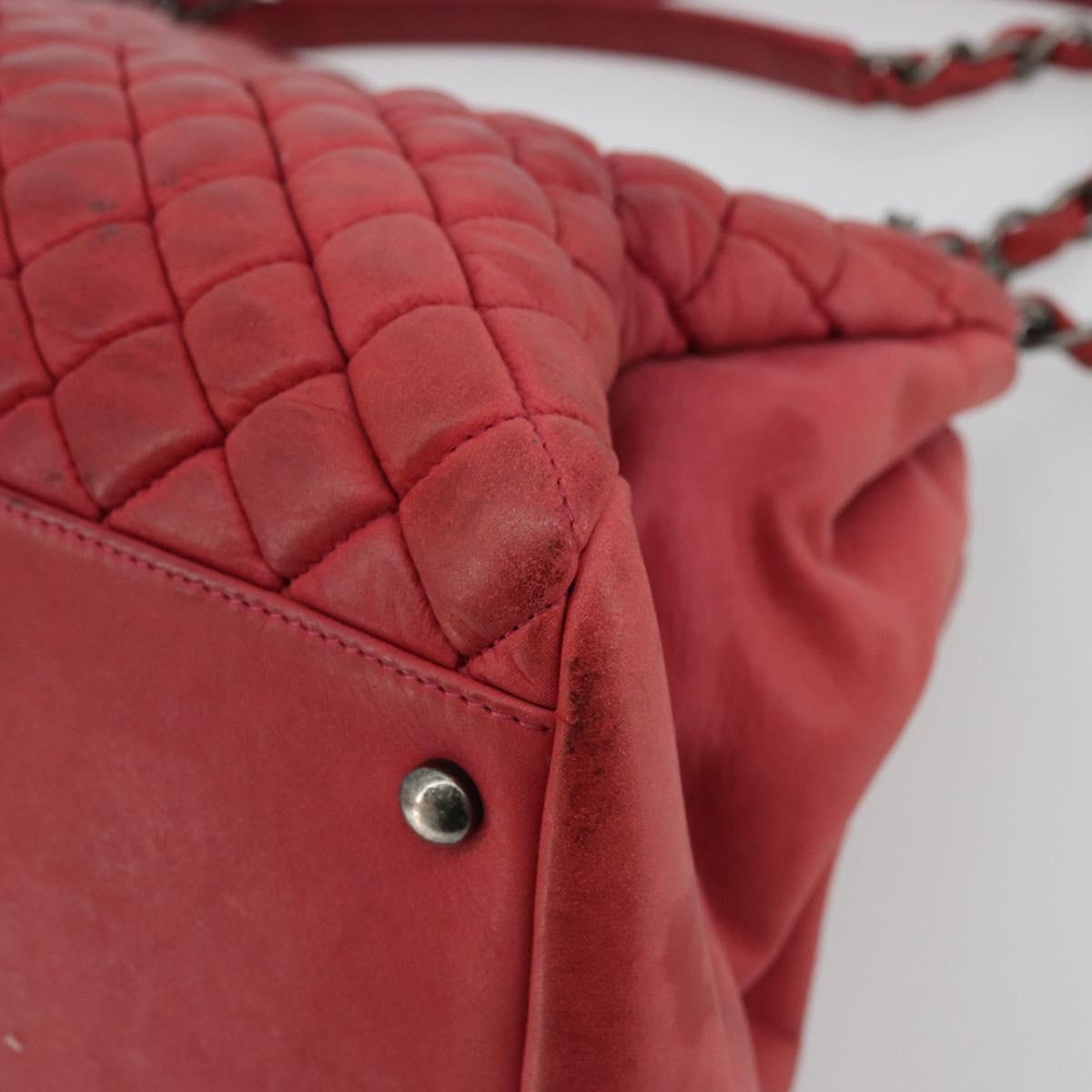 CHANEL Matelasse Chain Tote Bag Leather Pink Silver CC Auth bs35180