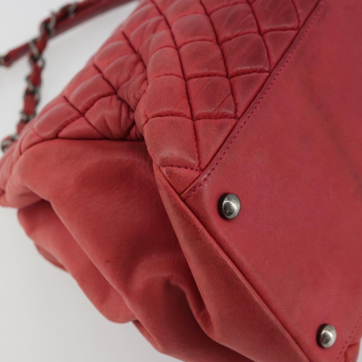 CHANEL Matelasse Chain Tote Bag Leather Pink Silver CC Auth bs35180
