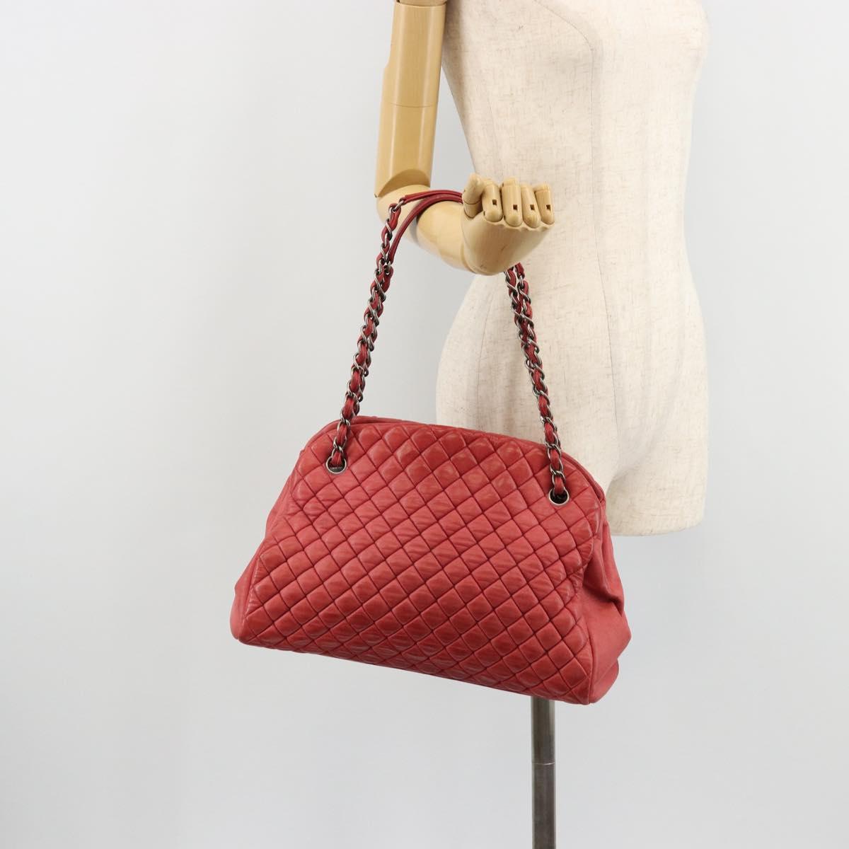 CHANEL Matelasse Chain Tote Bag Leather Pink Silver CC Auth bs35180