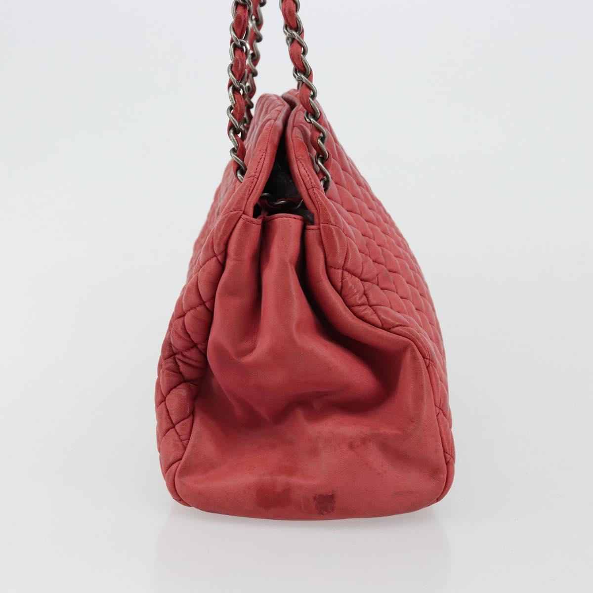 CHANEL Matelasse Chain Tote Bag Leather Pink Silver CC Auth bs35180