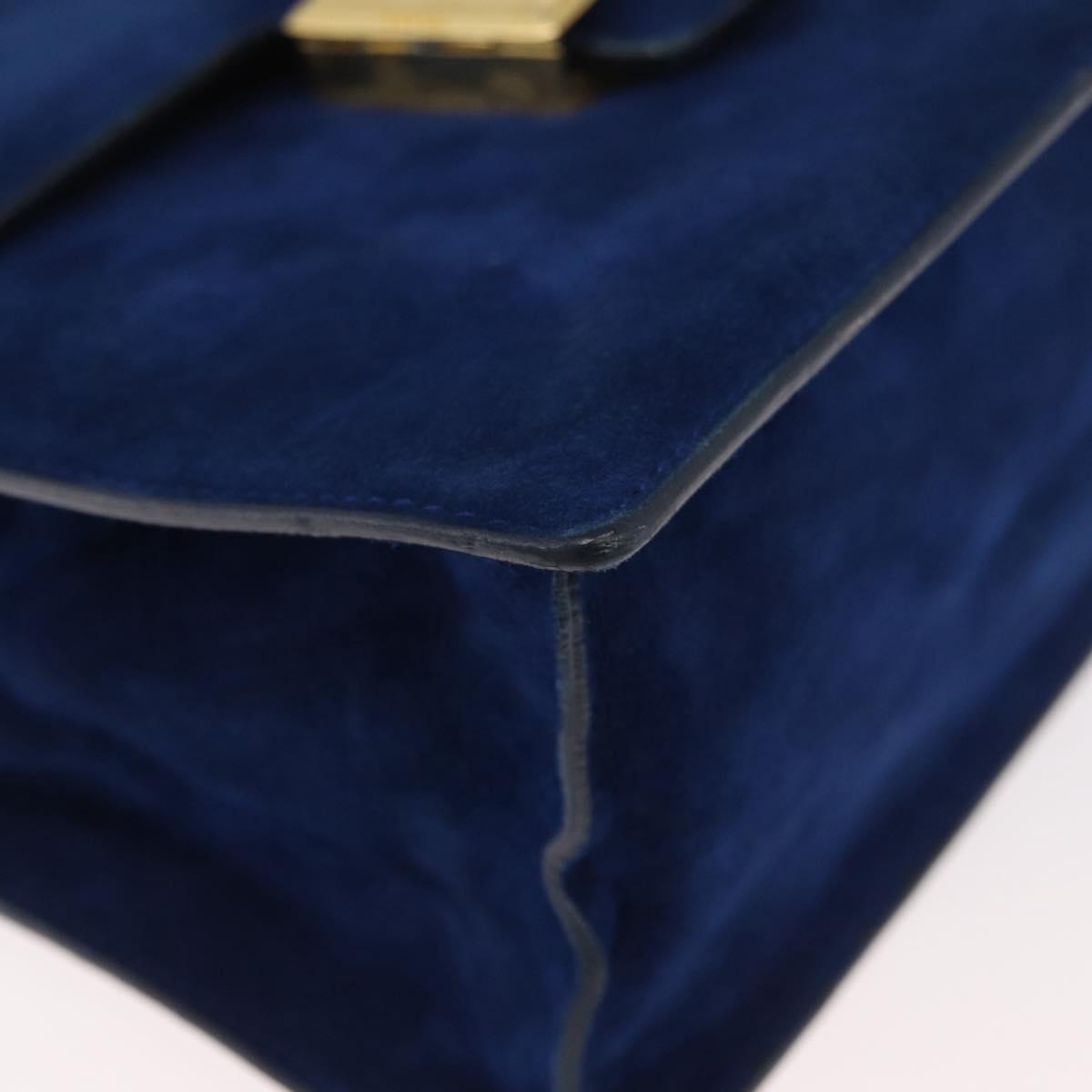 PRADA Shoulder Bag Suede Blue Gold Auth bs35183