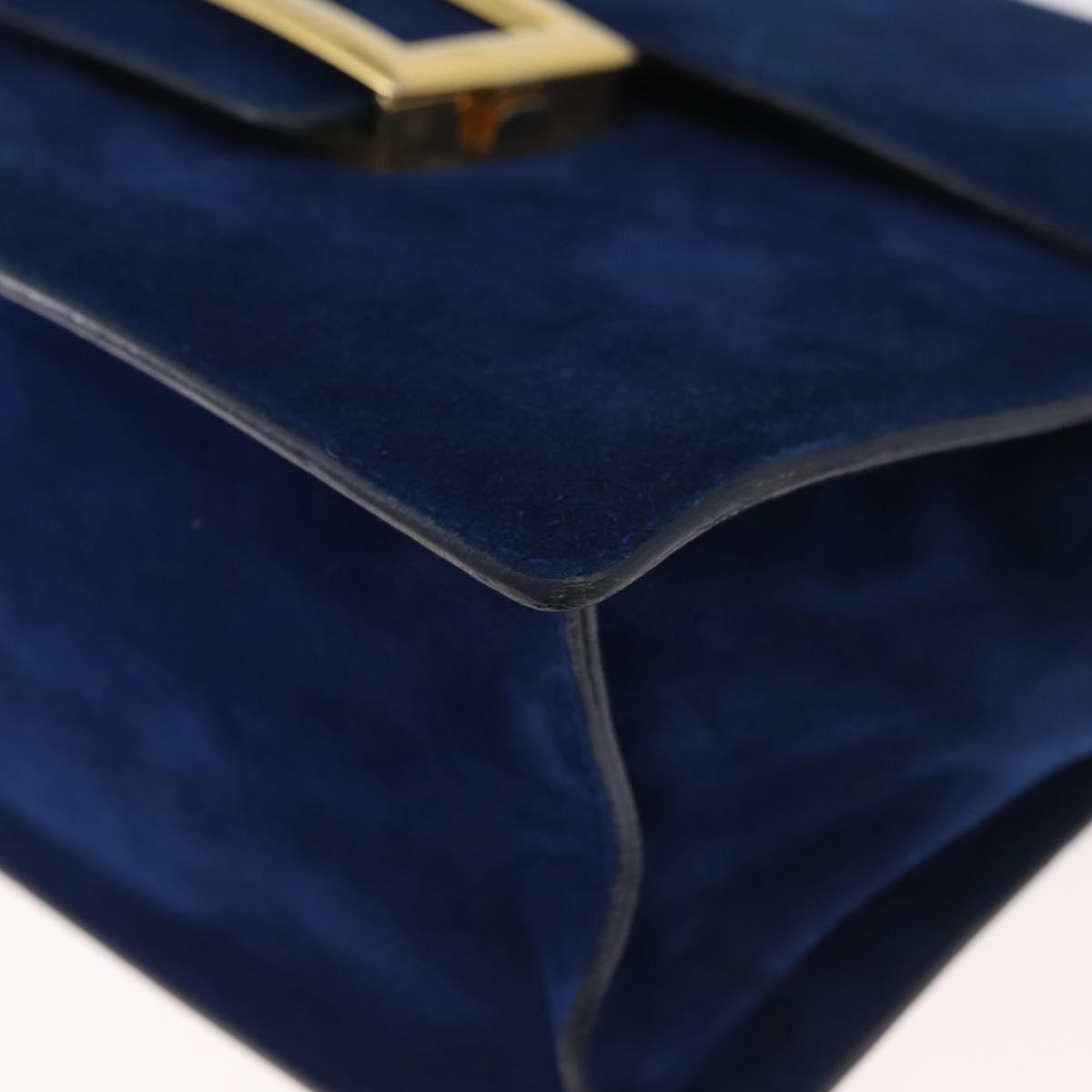 PRADA Shoulder Bag Suede Blue Gold Auth bs35183