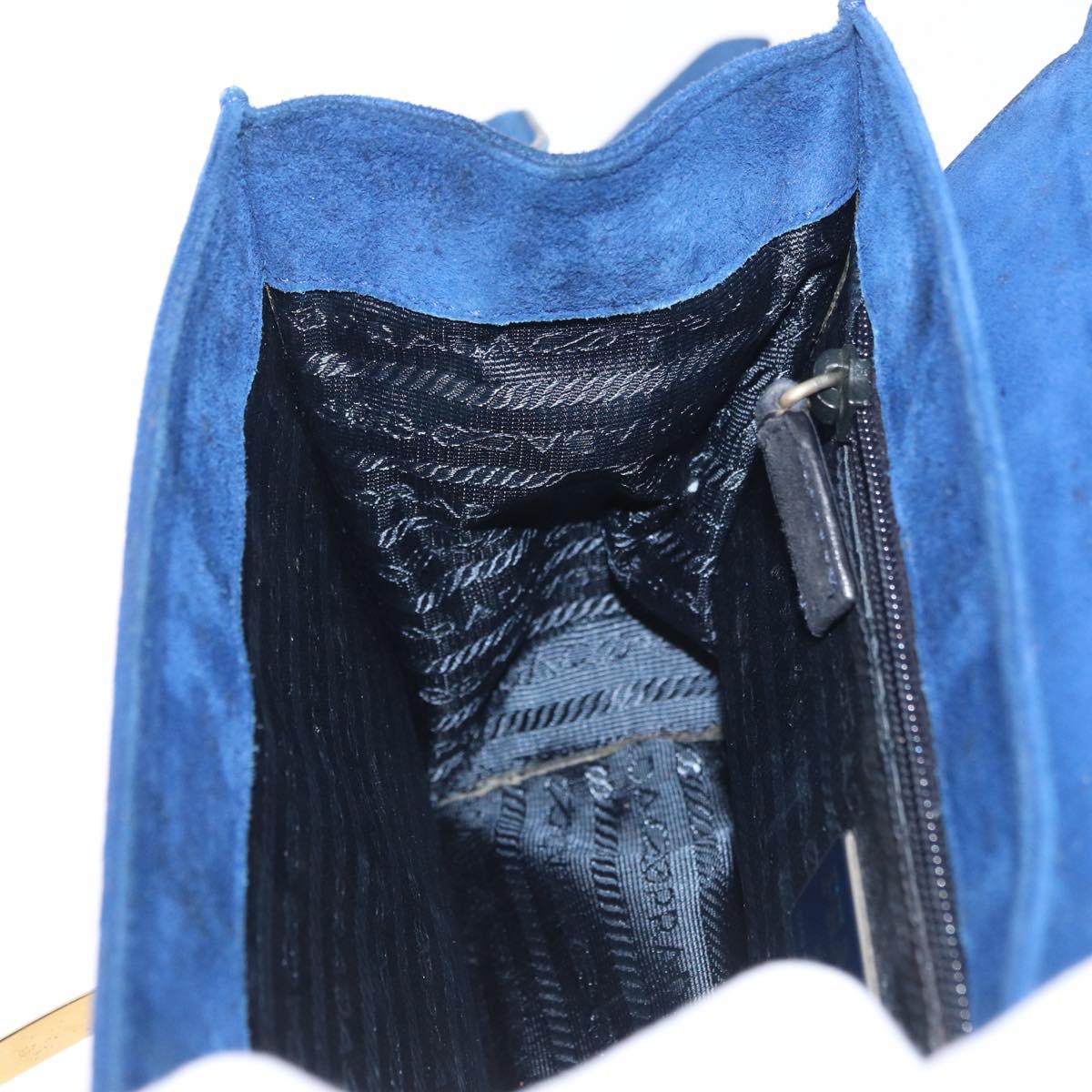 PRADA Shoulder Bag Suede Blue Gold Auth bs35183