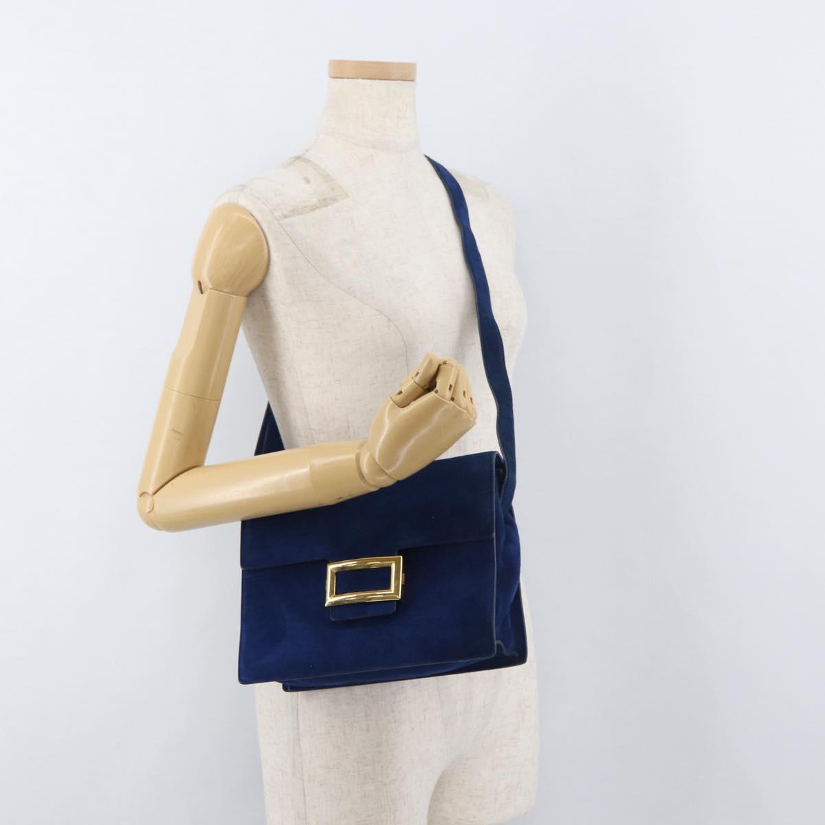 PRADA Shoulder Bag Suede Blue Gold Auth bs35183