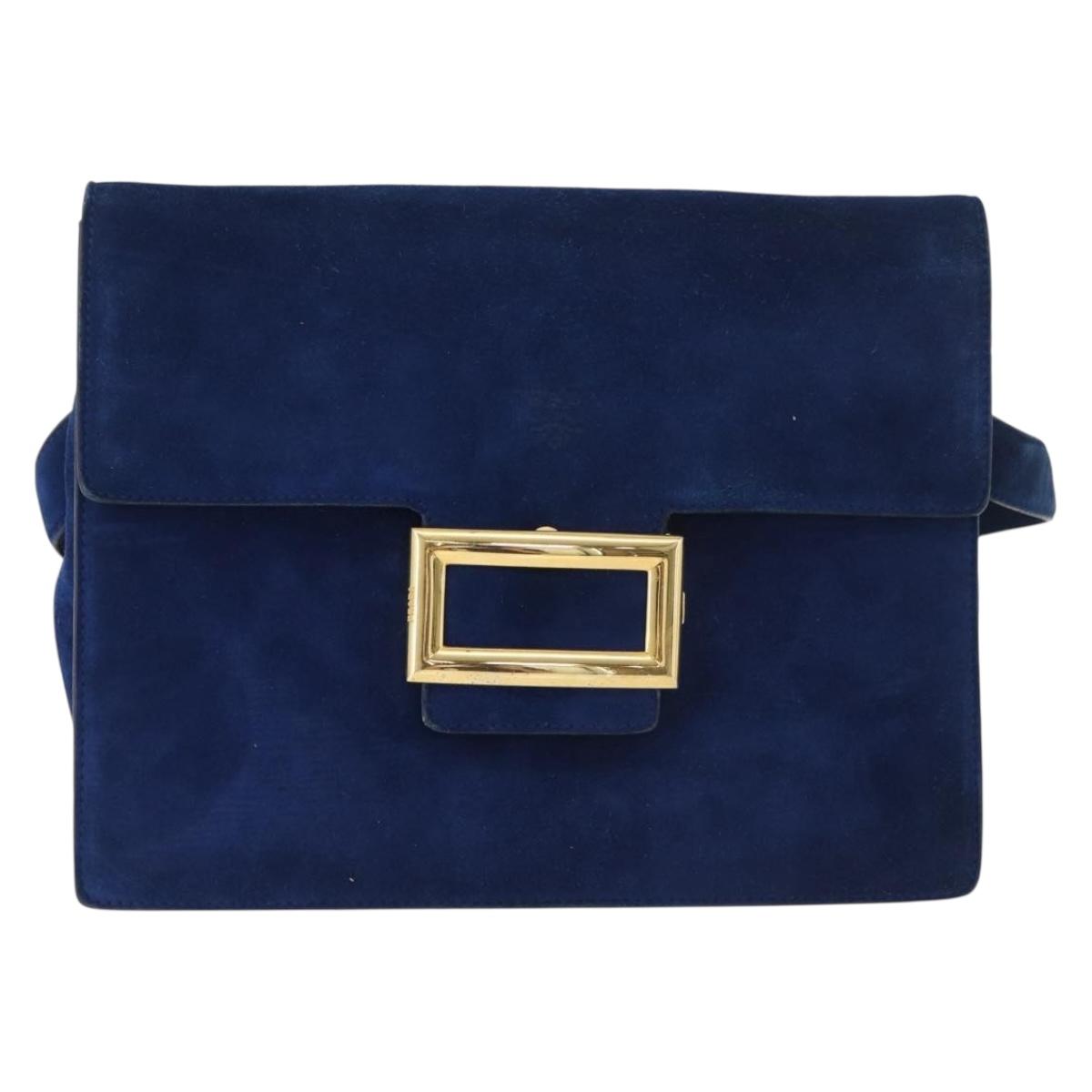 PRADA Shoulder Bag Suede Blue Gold Auth bs35183