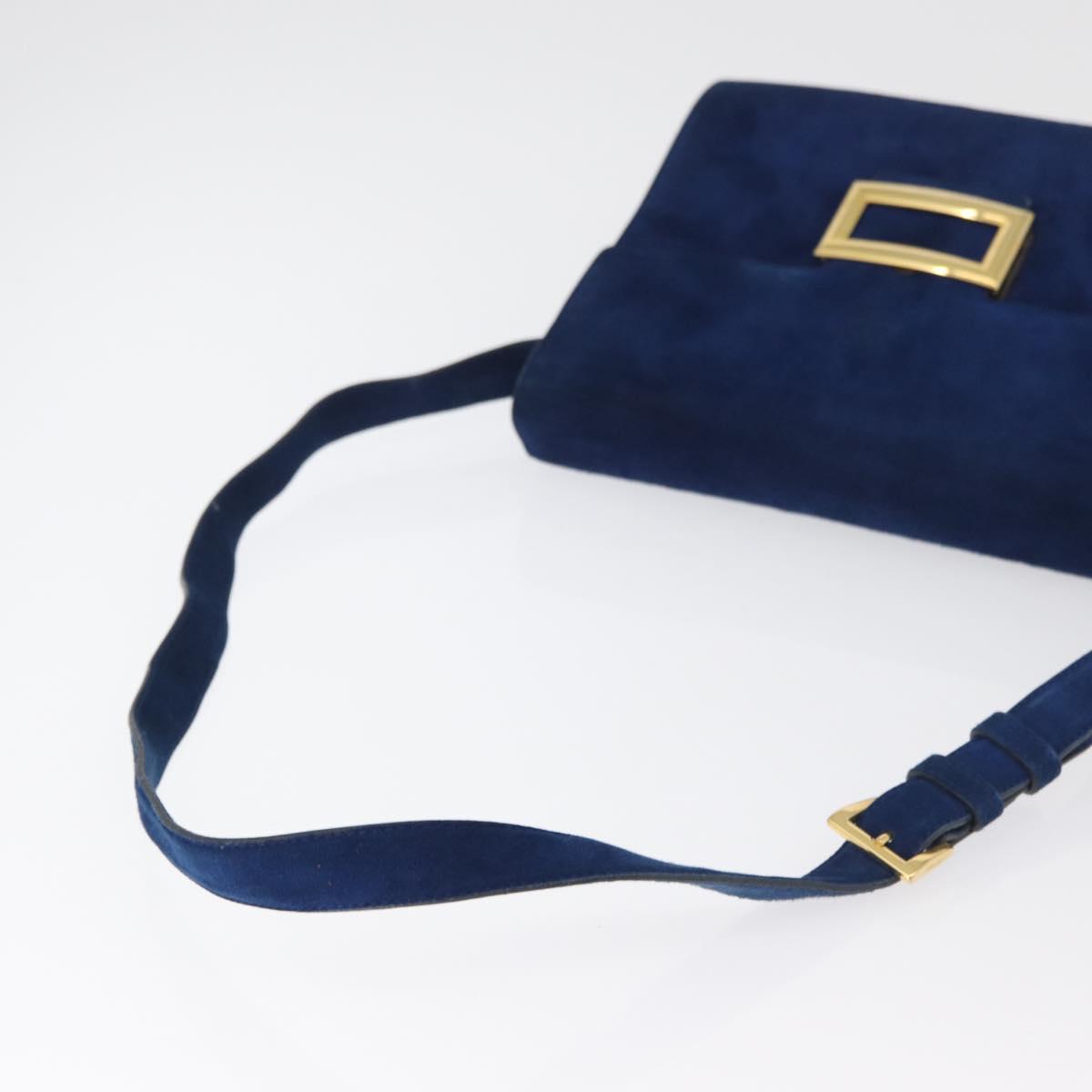 PRADA Shoulder Bag Suede Blue Gold Auth bs35183