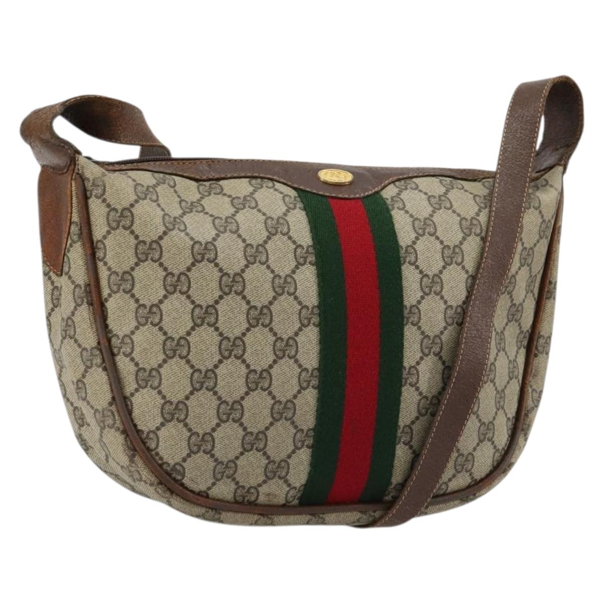 GUCCI GG Supreme Web Sherry Line Shoulder Bag Beige 10 02 008 Auth bs35187