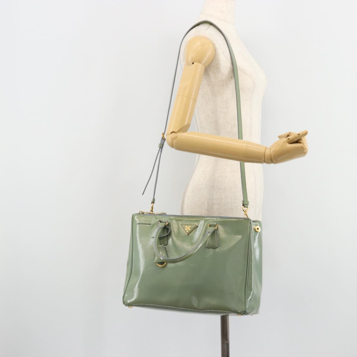 PRADA Galleria Hand Bag Safiano leather 2way Green Gold Auth bs35189