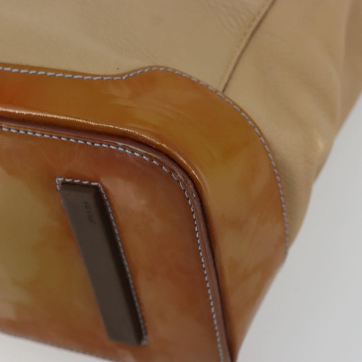 PRADA Tote Bag Leather Beige Silver Auth bs35191