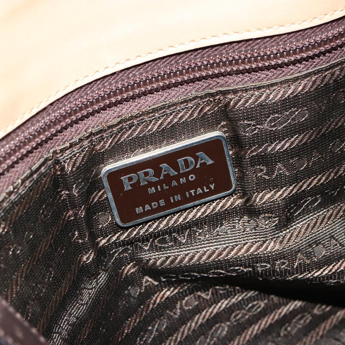 PRADA Tote Bag Leather Beige Silver Auth bs35191