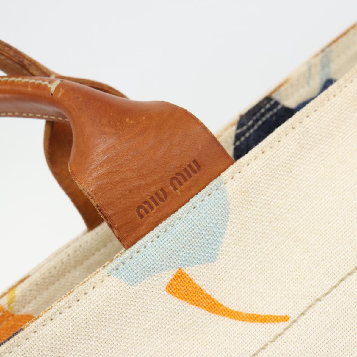 Miu Miu Hand Bag Canvas White Gold Auth bs35192