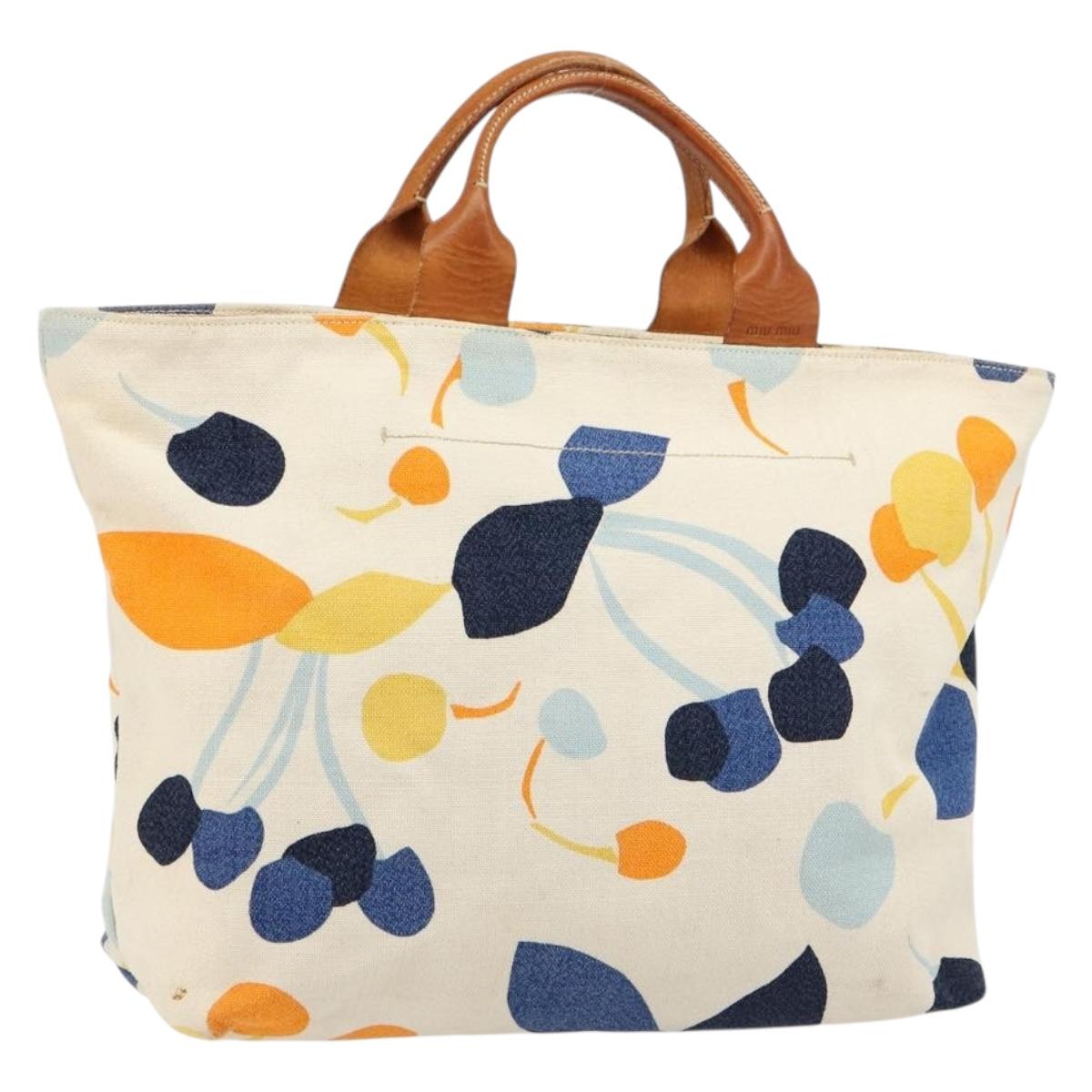 Miu Miu Hand Bag Canvas White Gold Auth bs35192