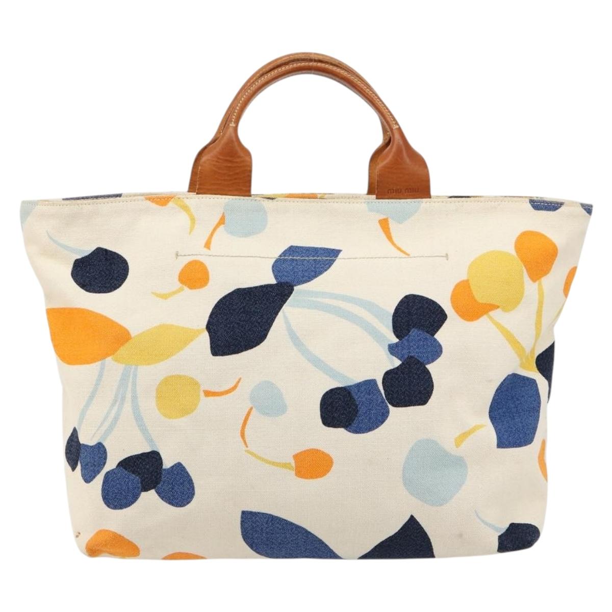 Miu Miu Hand Bag Canvas White Gold Auth bs35192