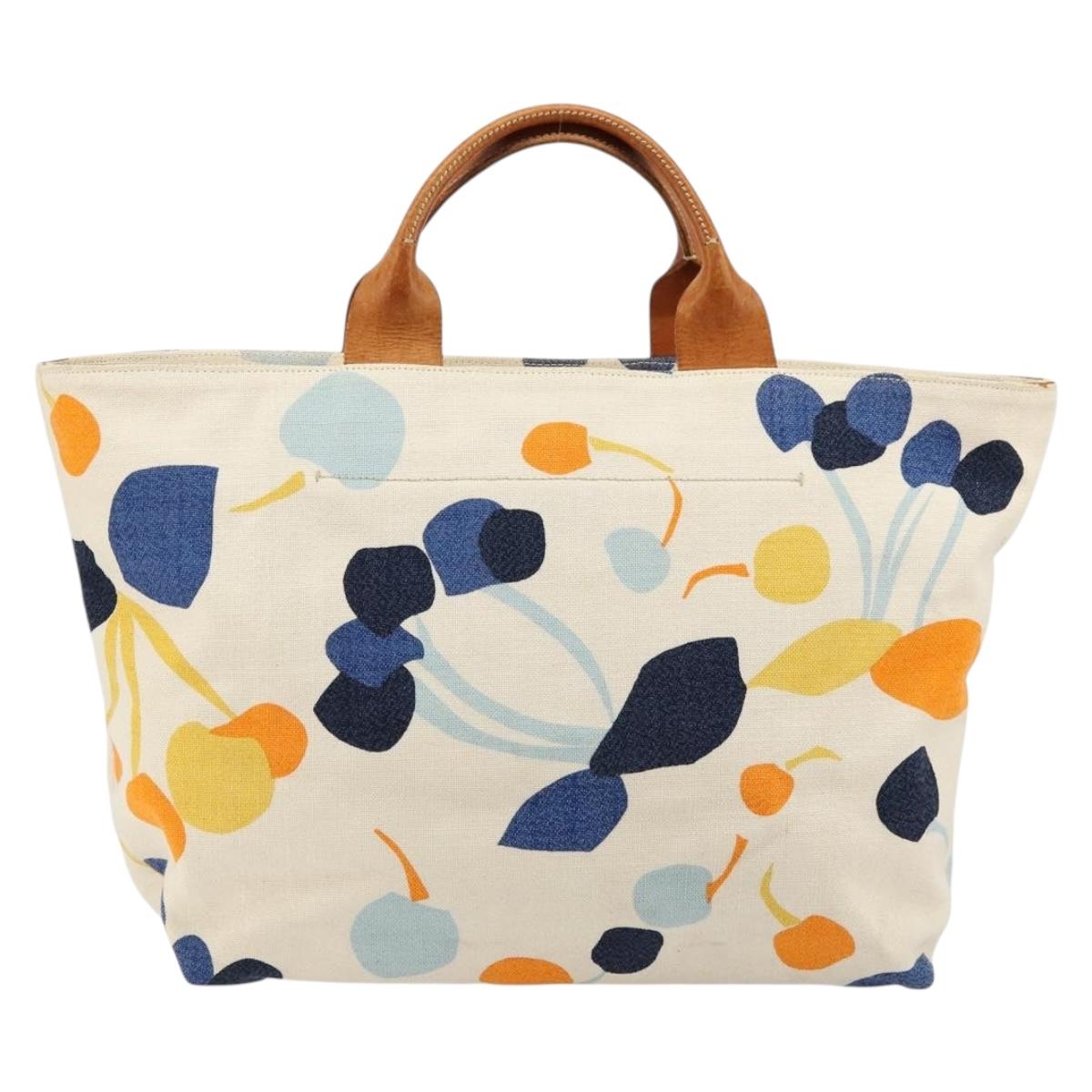 Miu Miu Hand Bag Canvas White Gold Auth bs35192
