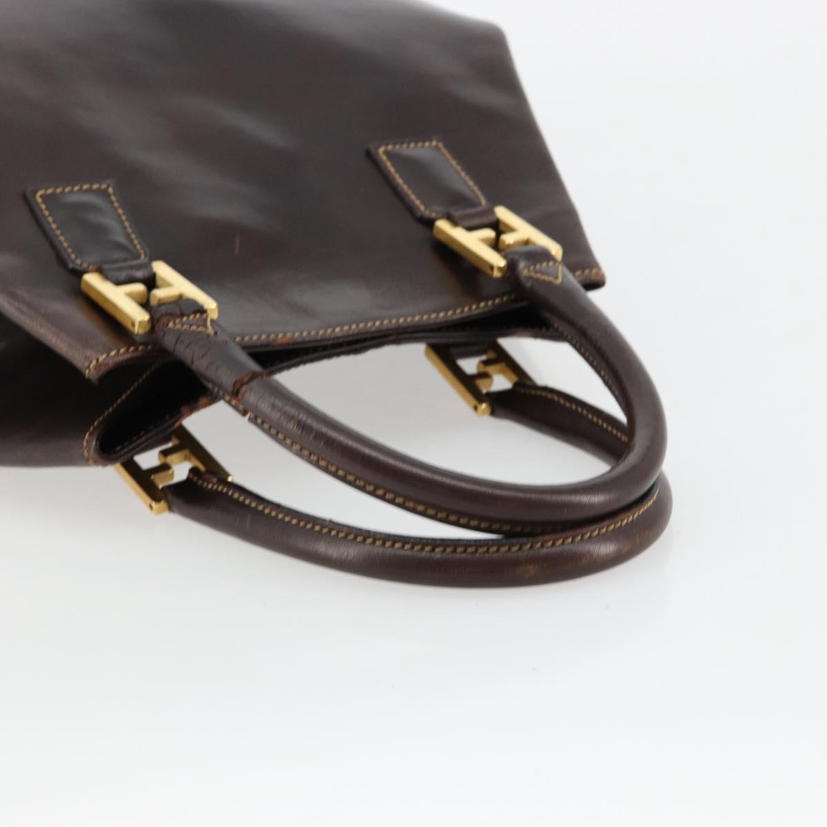 FENDI Hand Bag Leather Brown Gold Auth bs35193