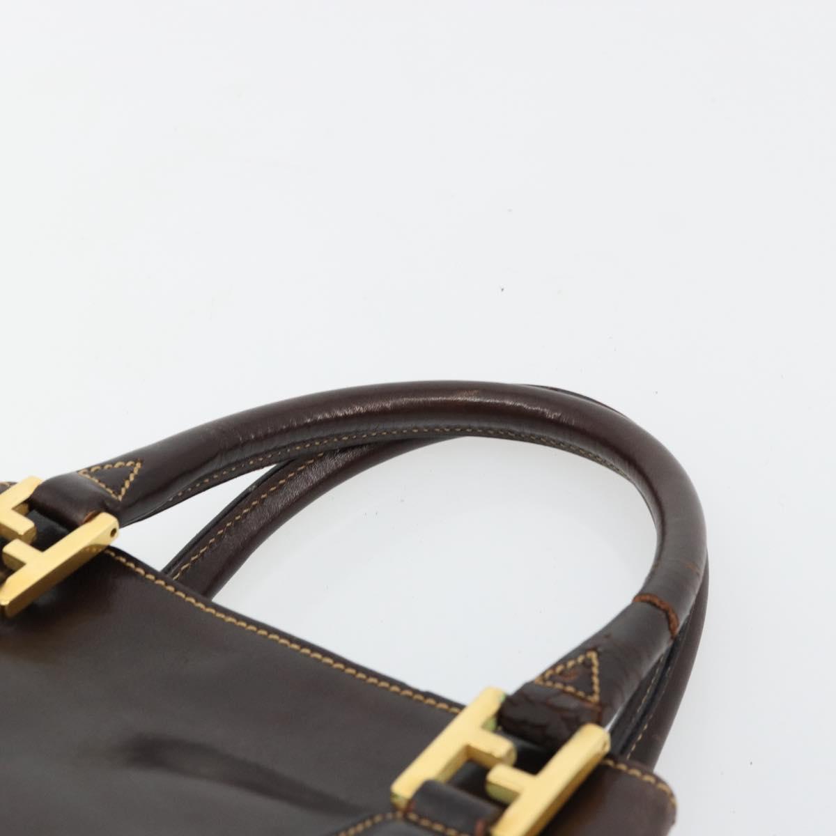 FENDI Hand Bag Leather Brown Gold Auth bs35193