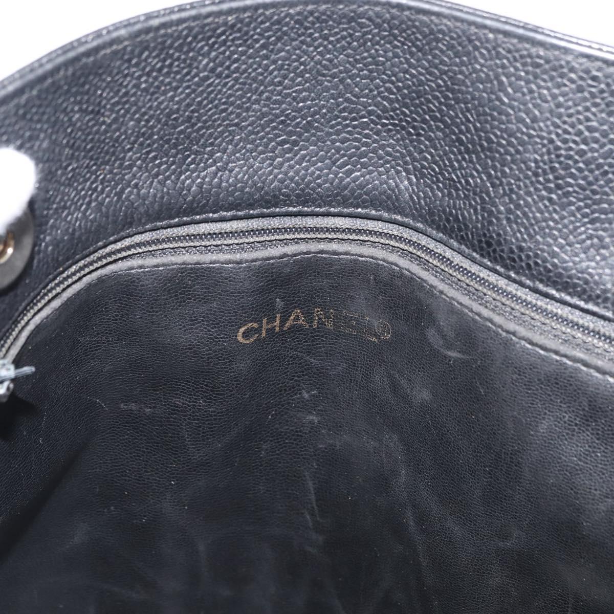 CHANEL Tote Bag Caviar Skin Black Gold CC Auth bs35194