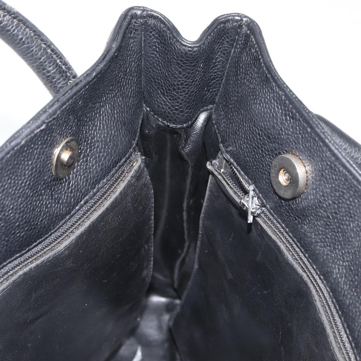 CHANEL Tote Bag Caviar Skin Black Gold CC Auth bs35194
