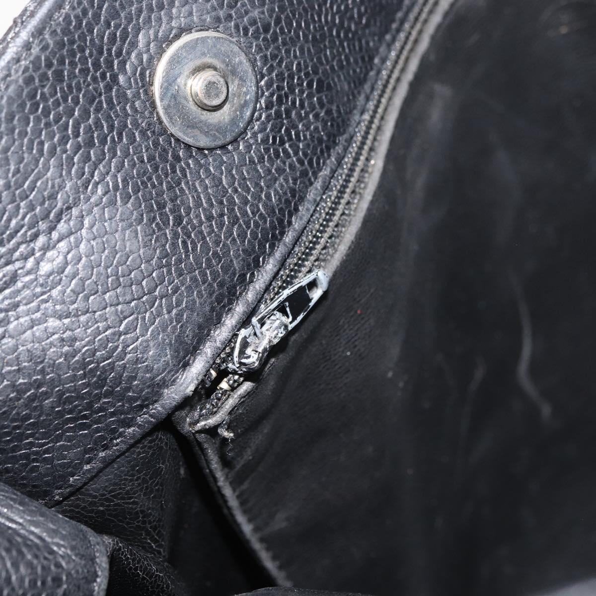 CHANEL Tote Bag Caviar Skin Black Gold CC Auth bs35194