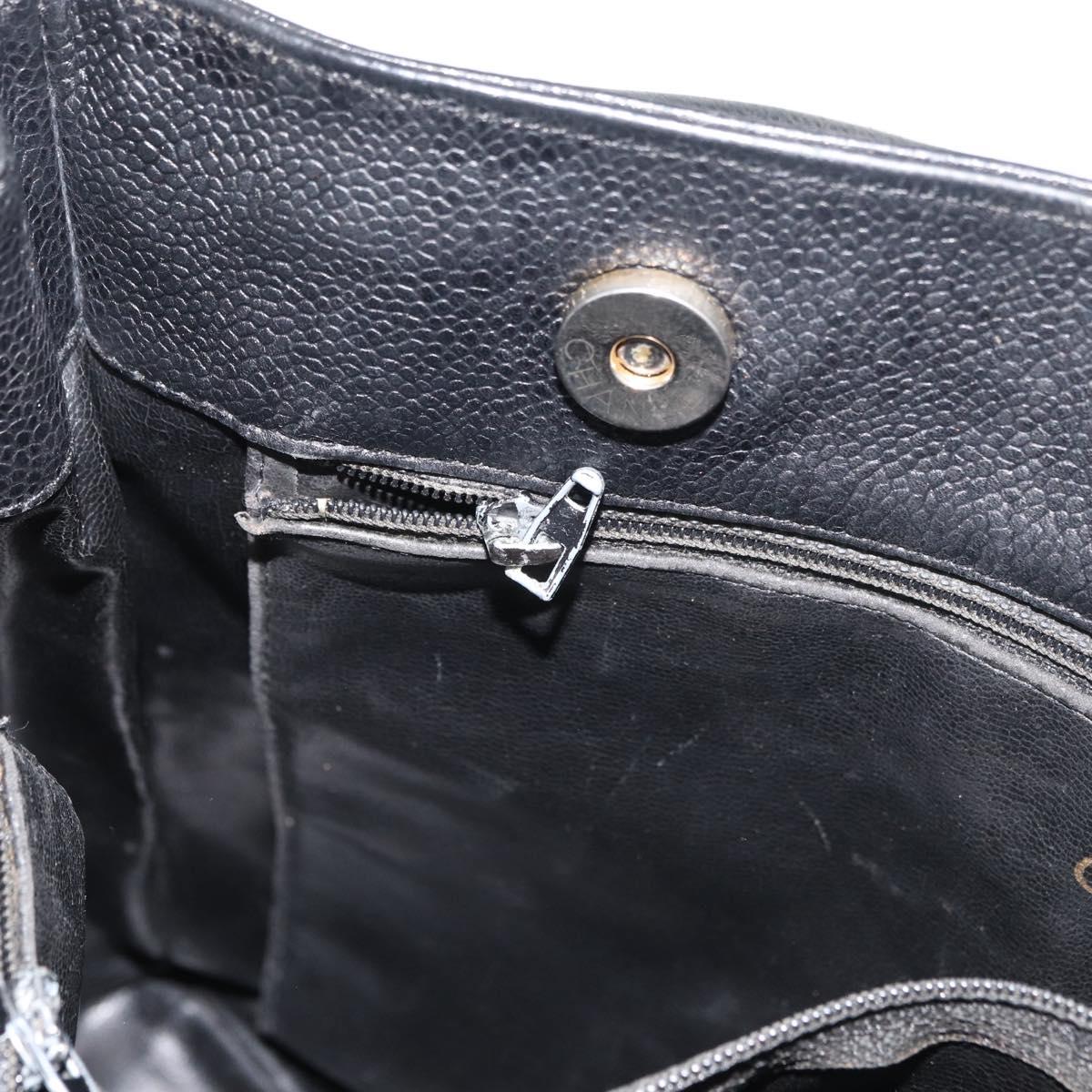 CHANEL Tote Bag Caviar Skin Black Gold CC Auth bs35194