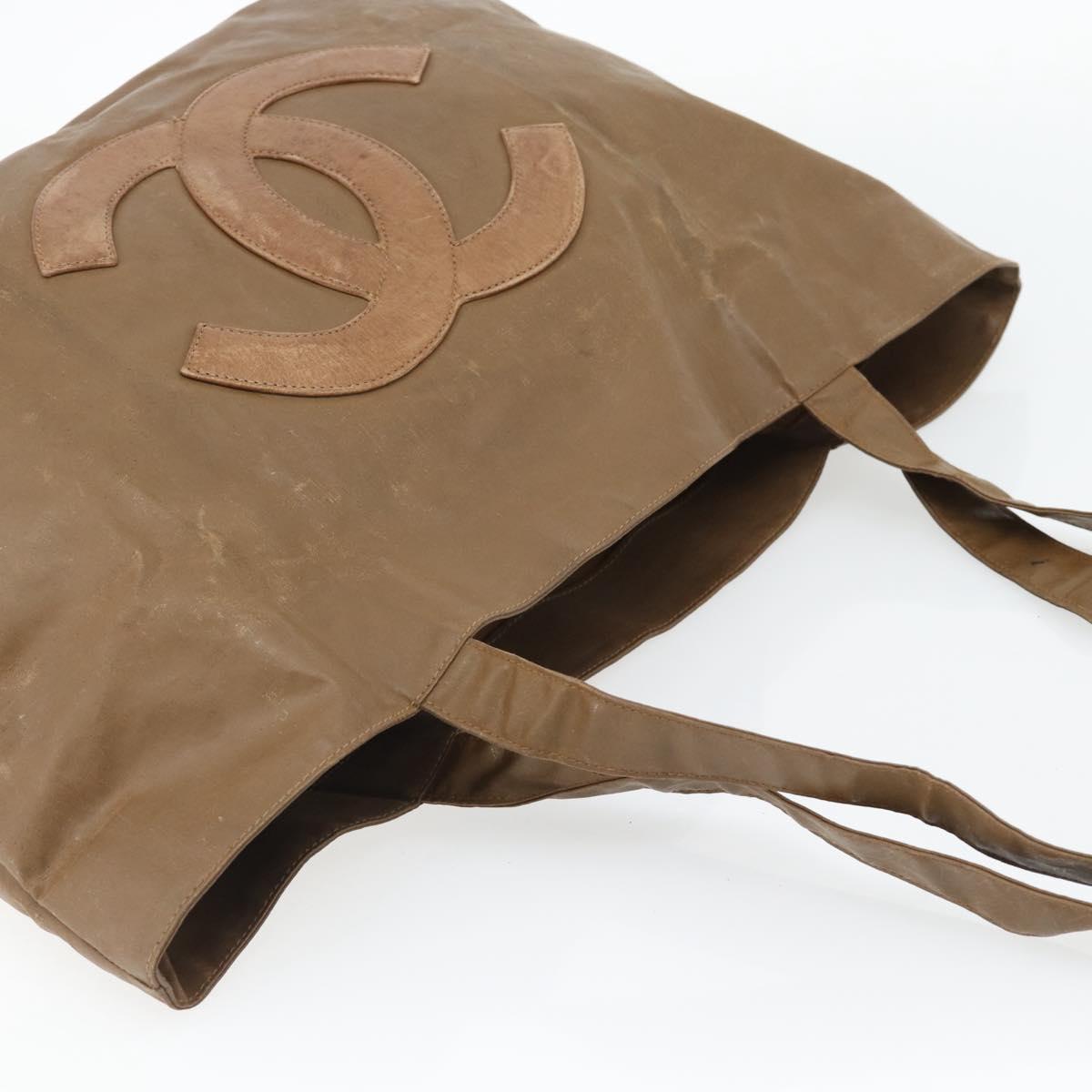 CHANEL Tote Bag Coated Canvas Brown CC Auth bs35205