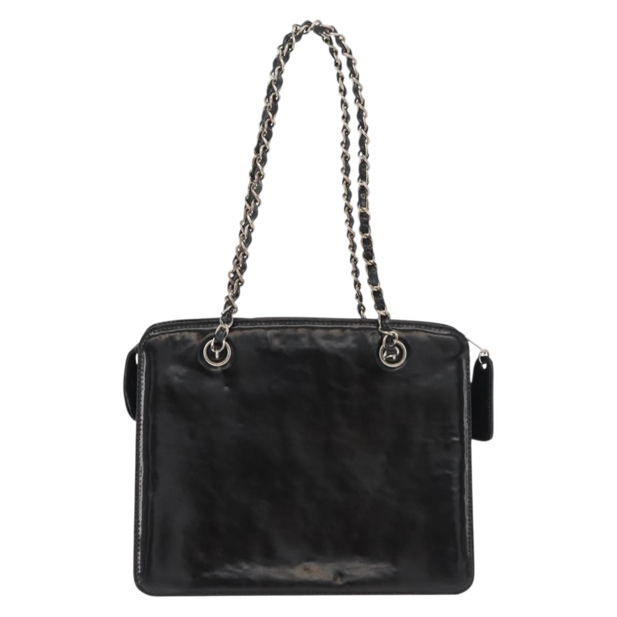 CHANEL Matelasse Chain Hand Bag Patent leather Black Silver CC Auth bs35206
