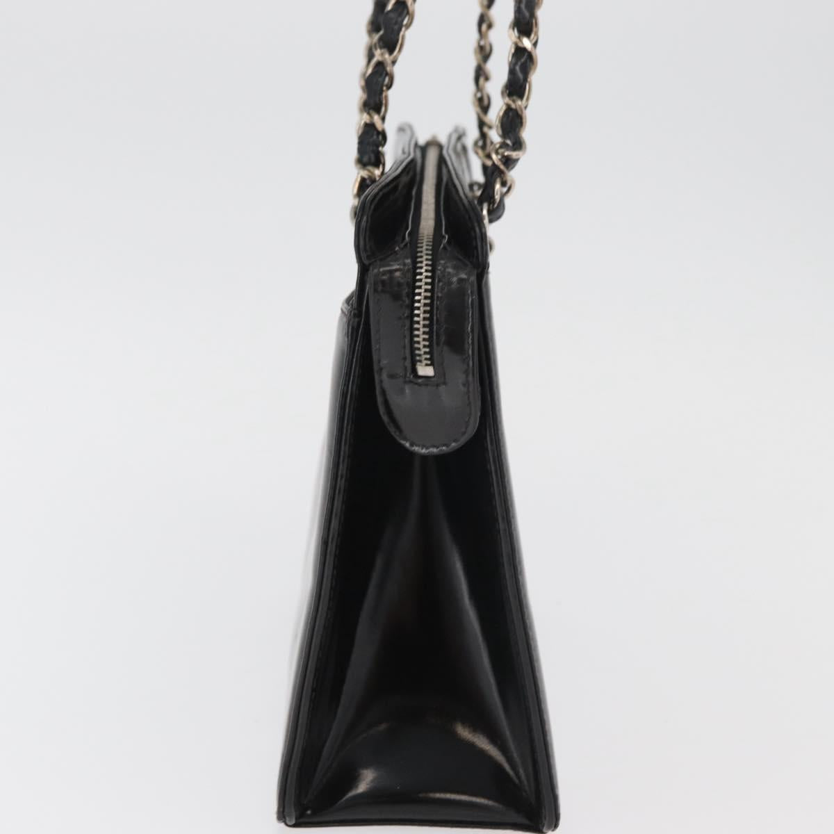 CHANEL Matelasse Chain Hand Bag Patent leather Black Silver CC Auth bs35206