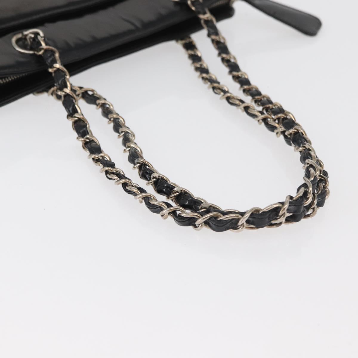 CHANEL Matelasse Chain Hand Bag Patent leather Black Silver CC Auth bs35206