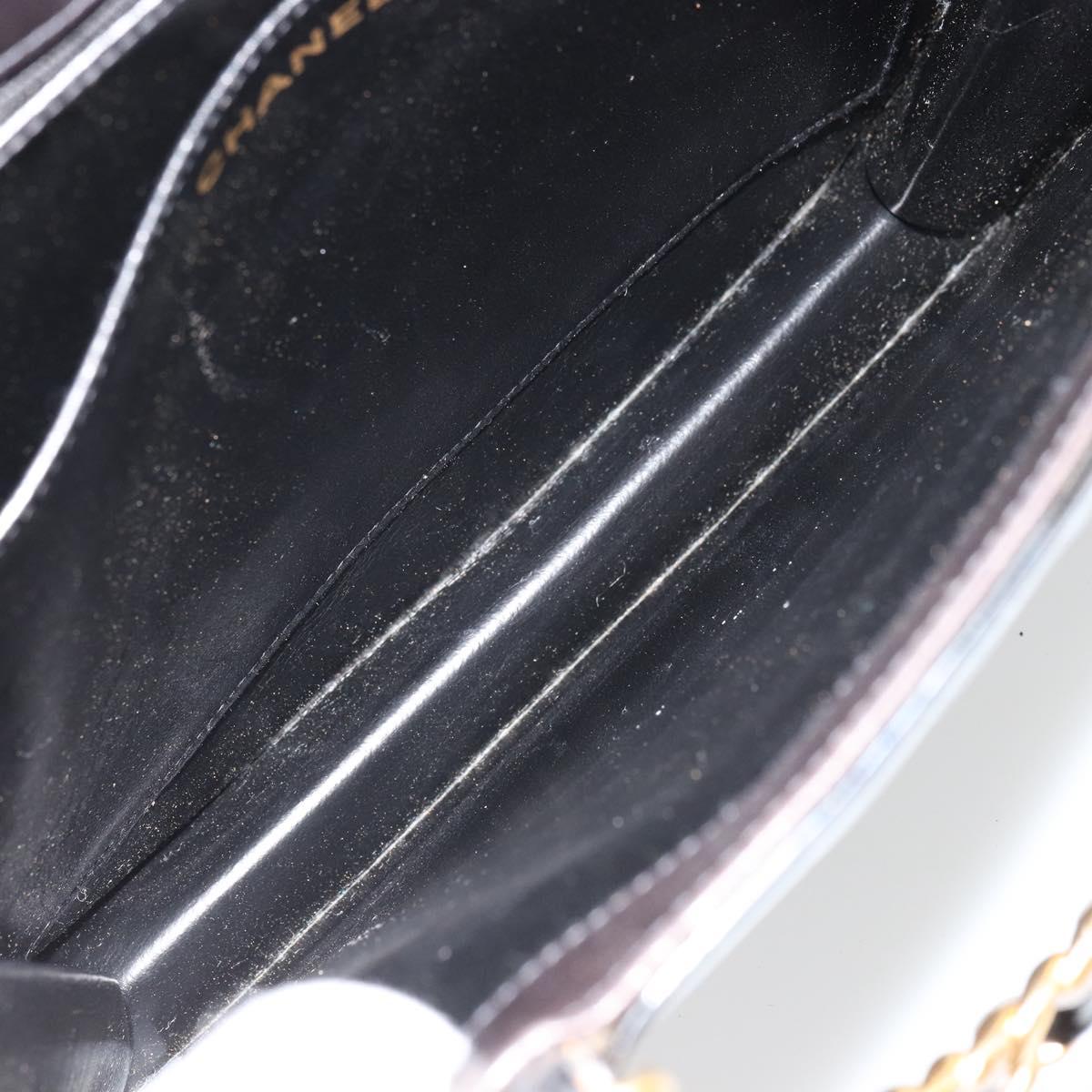 CHANEL Matelasse Chain Tote Bag Patent leather Black Gold CC Auth bs35207