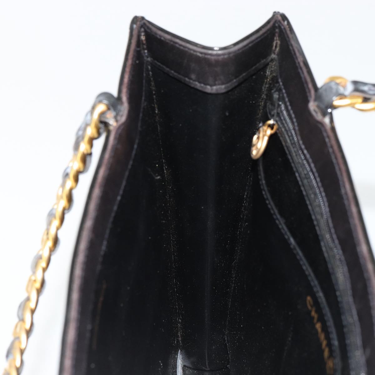 CHANEL Matelasse Chain Tote Bag Patent leather Black Gold CC Auth bs35207