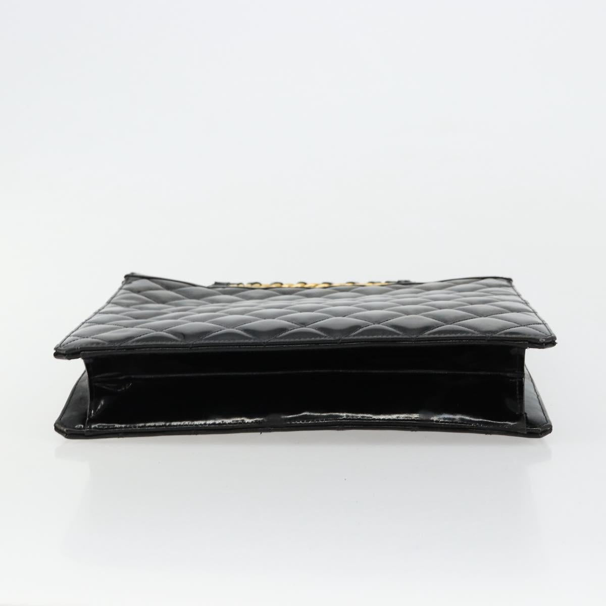 CHANEL Matelasse Chain Tote Bag Patent leather Black Gold CC Auth bs35207