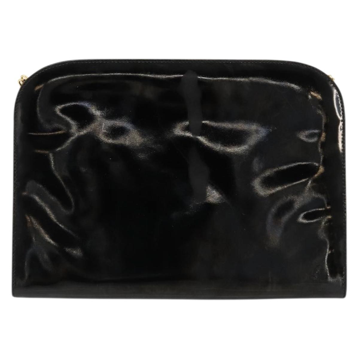 Salvatore Ferragamo Gancini Chain Bag Patent leather Black Gold Auth bs35209