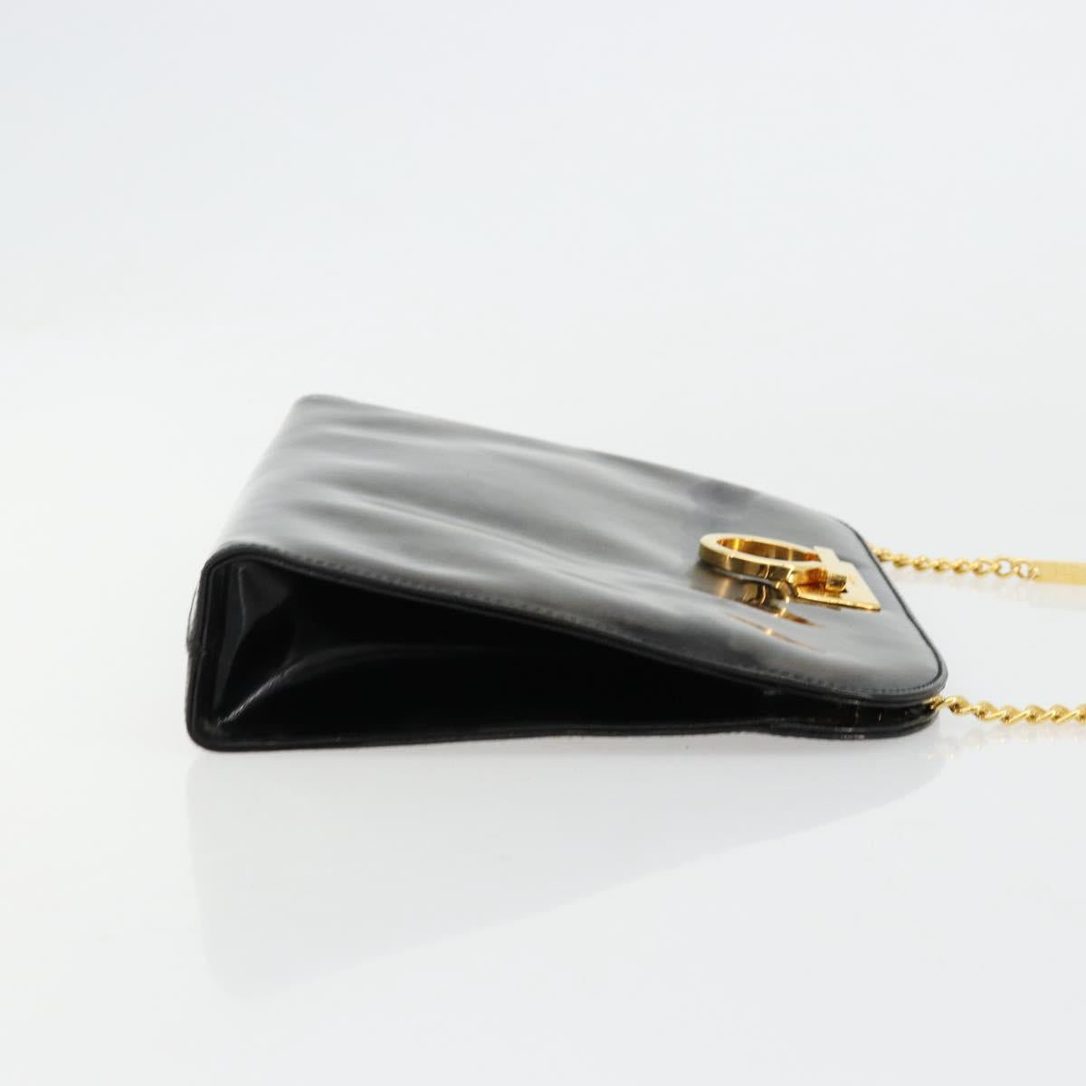 Salvatore Ferragamo Gancini Chain Bag Patent leather Black Gold Auth bs35209