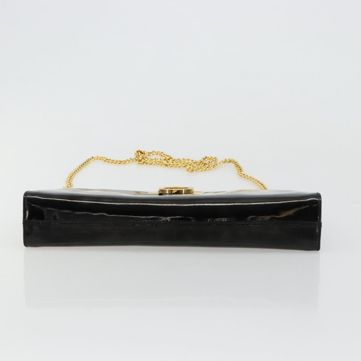 Salvatore Ferragamo Gancini Chain Bag Patent leather Black Gold Auth bs35209