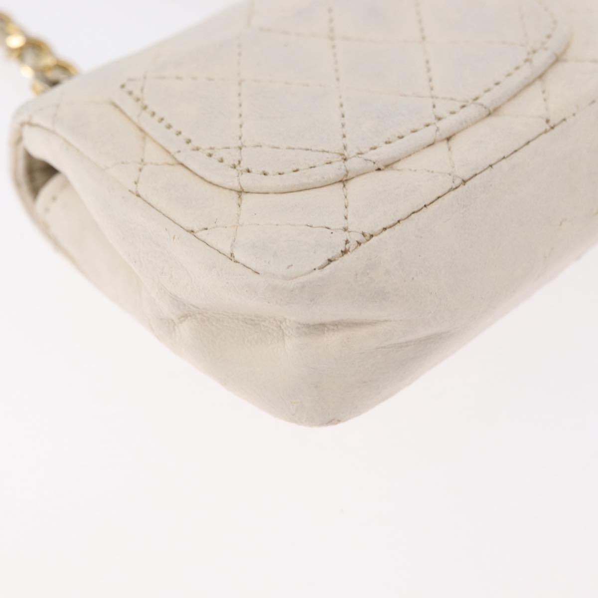 CHANEL Mini Mini Matelasse Chain Pouch Lamb Skin White Gold CC Auth bs35212