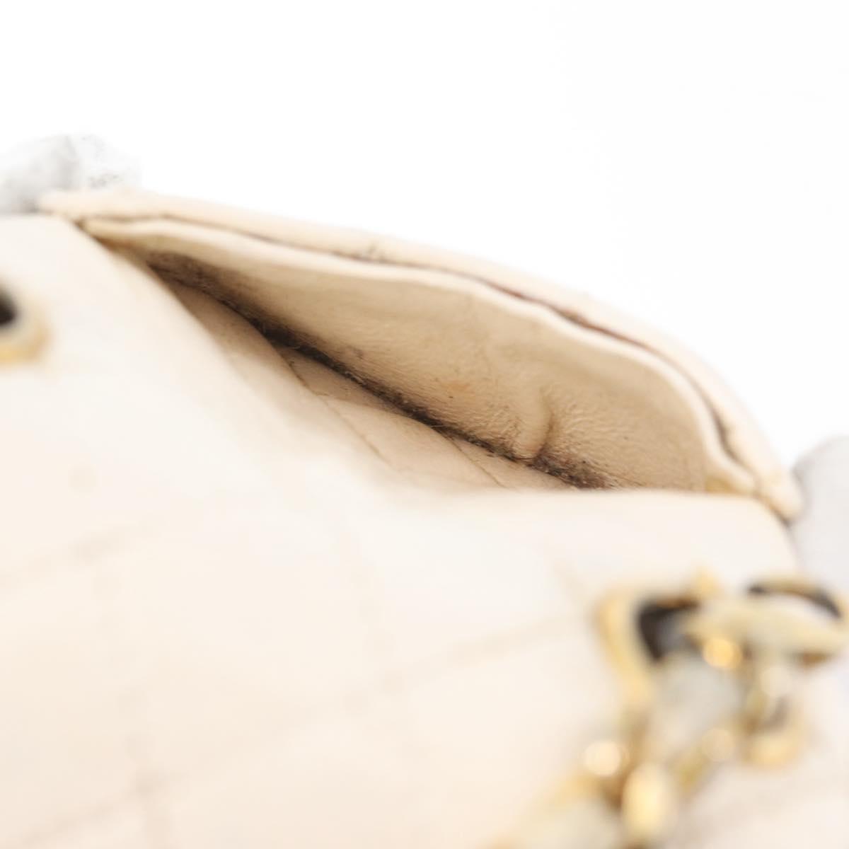 CHANEL Mini Mini Matelasse Chain Pouch Lamb Skin White Gold CC Auth bs35212