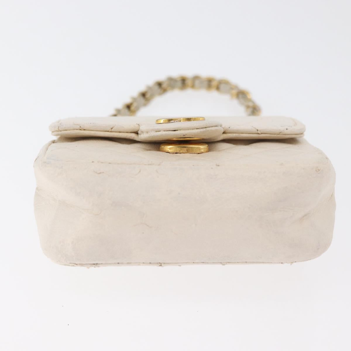 CHANEL Mini Mini Matelasse Chain Pouch Lamb Skin White Gold CC Auth bs35212