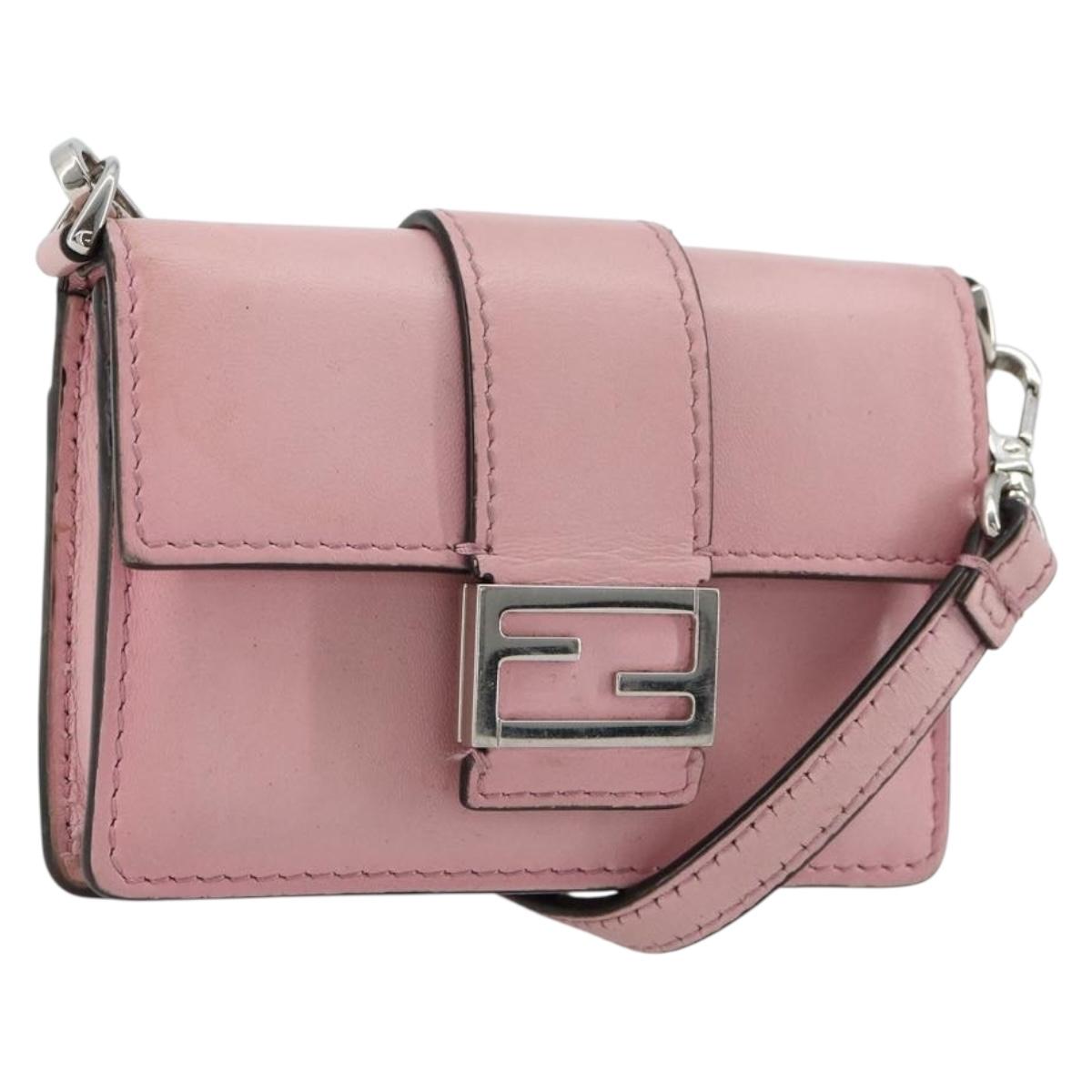 FENDI Shoulder Pouch Leather Pink Silver Auth bs35213A