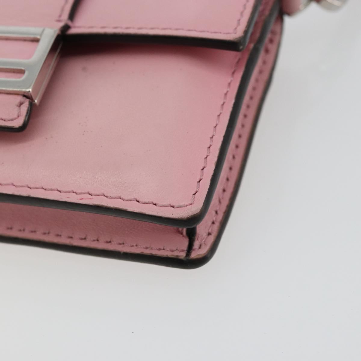 FENDI Shoulder Pouch Leather Pink Silver Auth bs35213A