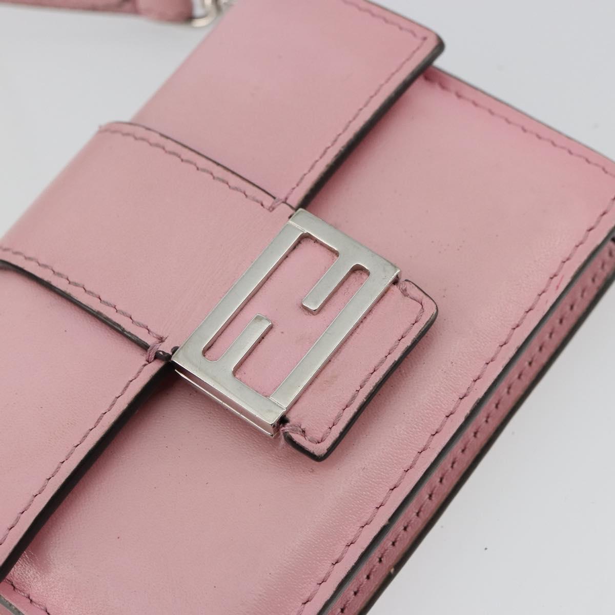 FENDI Shoulder Pouch Leather Pink Silver Auth bs35213A