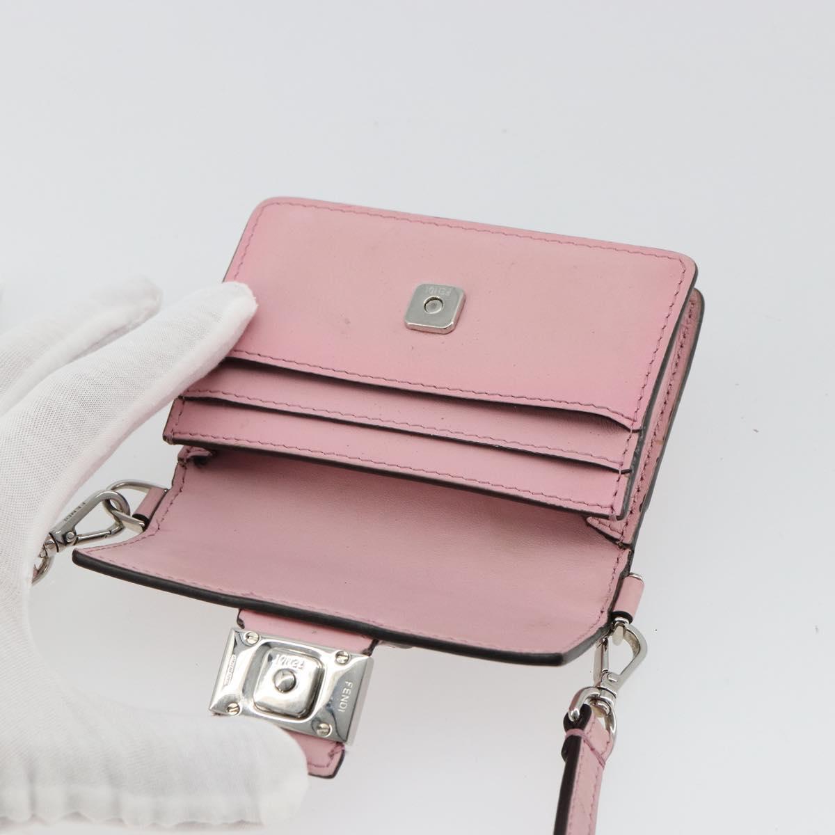FENDI Shoulder Pouch Leather Pink Silver Auth bs35213A
