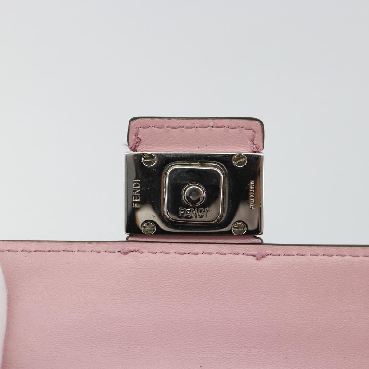 FENDI Shoulder Pouch Leather Pink Silver Auth bs35213A