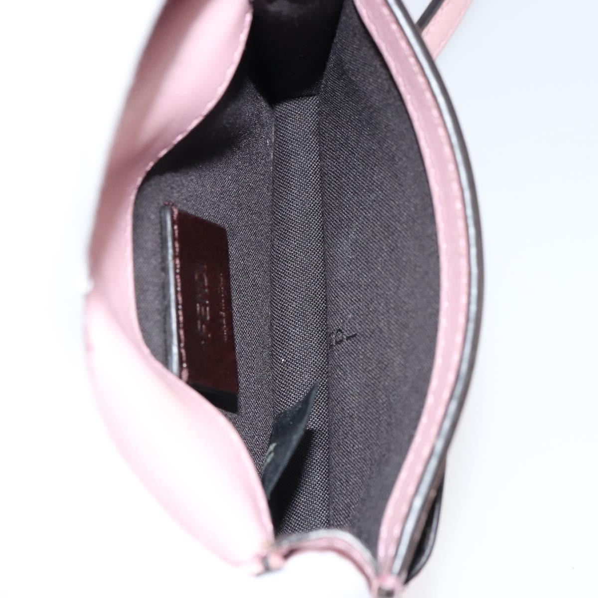 FENDI Shoulder Pouch Leather Pink Silver Auth bs35213A