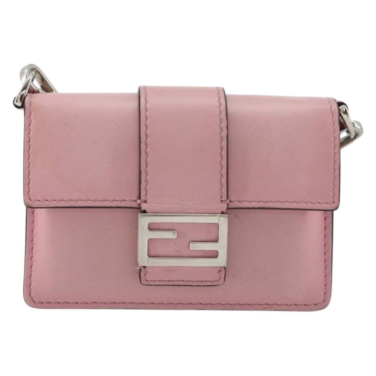 FENDI Shoulder Pouch Leather Pink Silver Auth bs35213A
