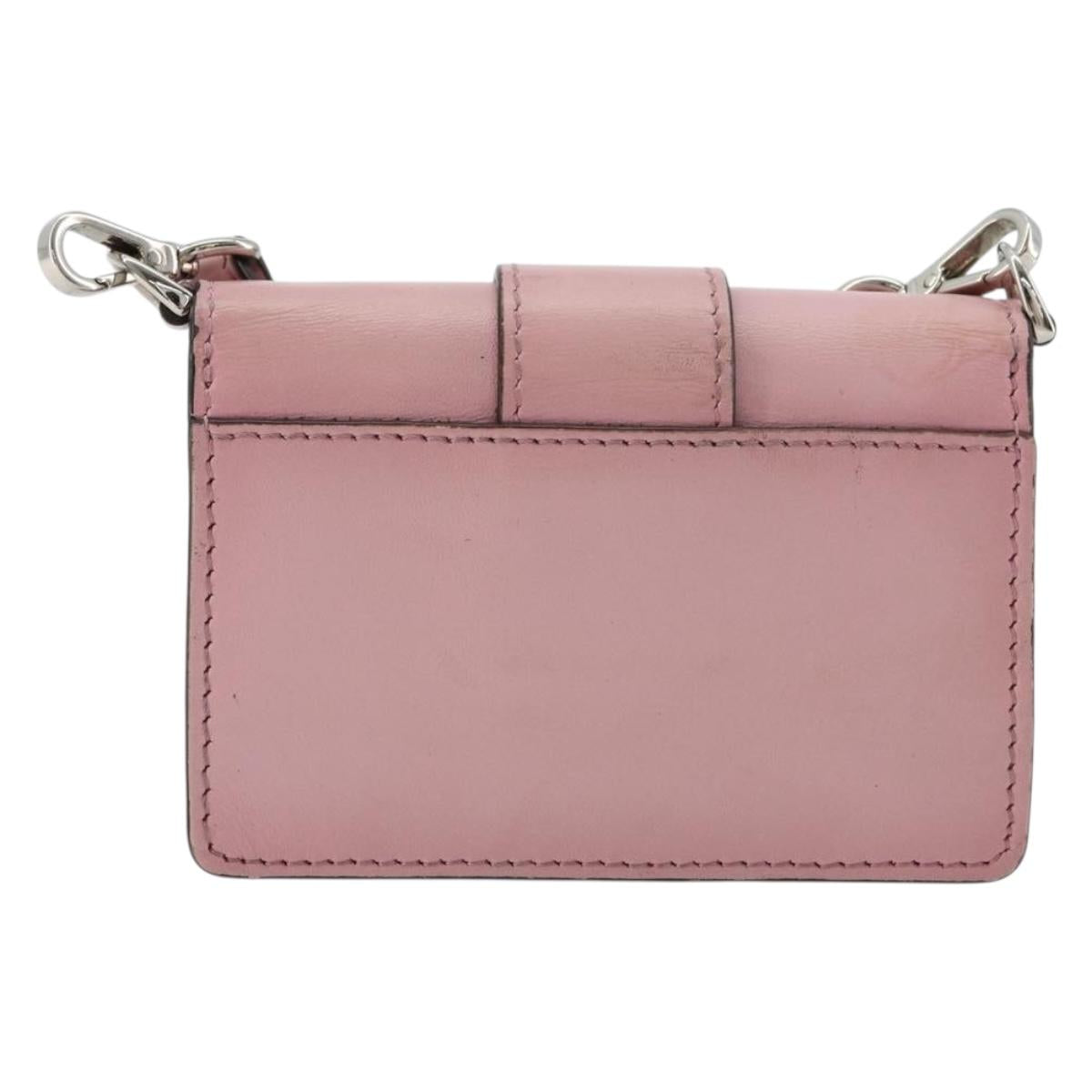 FENDI Shoulder Pouch Leather Pink Silver Auth bs35213A