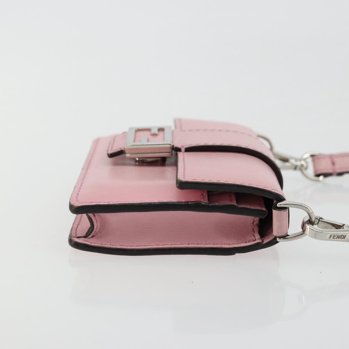 FENDI Shoulder Pouch Leather Pink Silver Auth bs35213A
